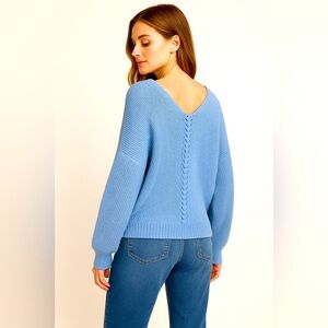 Handcrafted women’s cotton loose knit sweater drop shoulder comfy v-neck boho XL